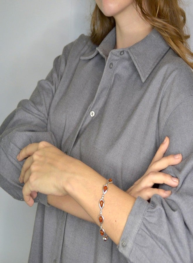 هوليداي غفت شوب سوار من الفضة الإسترلينية والعنبر البلطيقي على شكل كمثرى، سوار من العنبر البلطيقي الأصلي للنساء، مجوهرات العنبر للنساء، أساور العنبر للبالغين، مجموعة الفضة الإسترلينية - Image 2