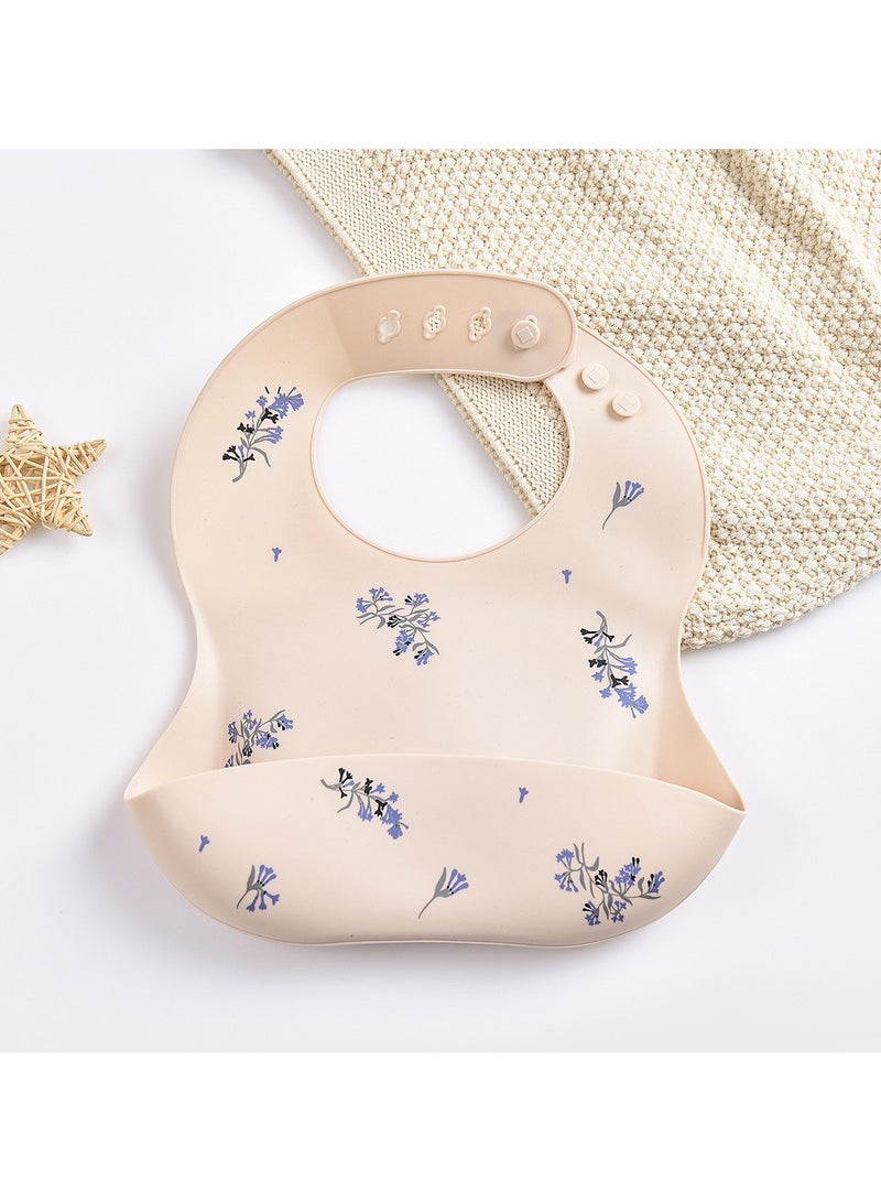 مريلة أطفال بنمط زهور، مريلة مقاومة للماء، مريلة أطفال من السيليكون، جيب أرز، مريلة أطفال - Image 1