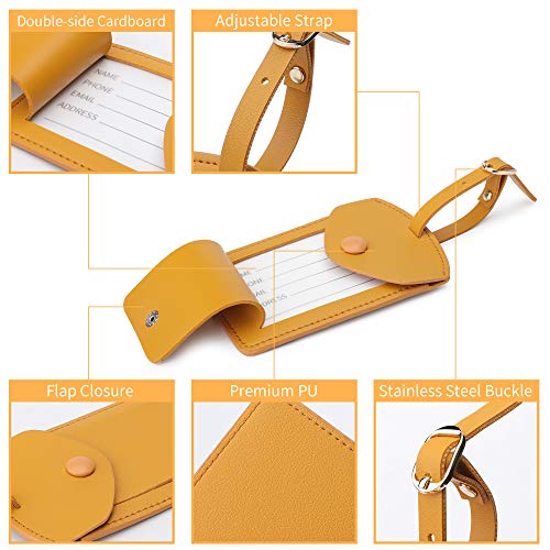 VANTOO Kevancho Leather Smart Luggage Tags for Men Women, Suitcase Labels Baggage Tote Bag Tag ID Tags with Full Back Privacy Cover for Carnival Cruise Ship, Travel Accessories Tags Set of 2 PCS(Yellow) - Image 3