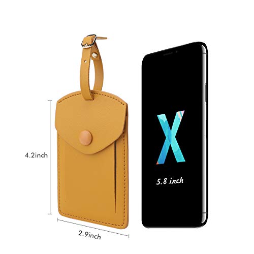 VANTOO Kevancho Leather Smart Luggage Tags for Men Women, Suitcase Labels Baggage Tote Bag Tag ID Tags with Full Back Privacy Cover for Carnival Cruise Ship, Travel Accessories Tags Set of 2 PCS(Yellow) - Image 2