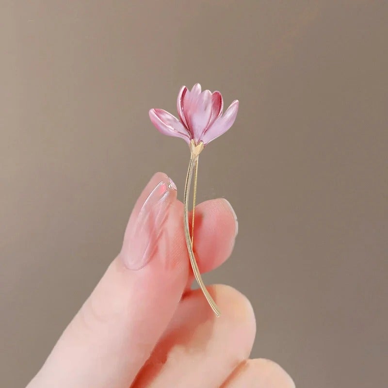 Golden Pink Flower Brooch