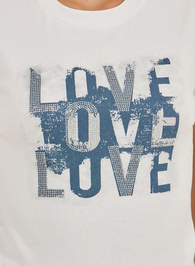 Styli Slogan Print Round Neck Short Sleeve T-Shirt
