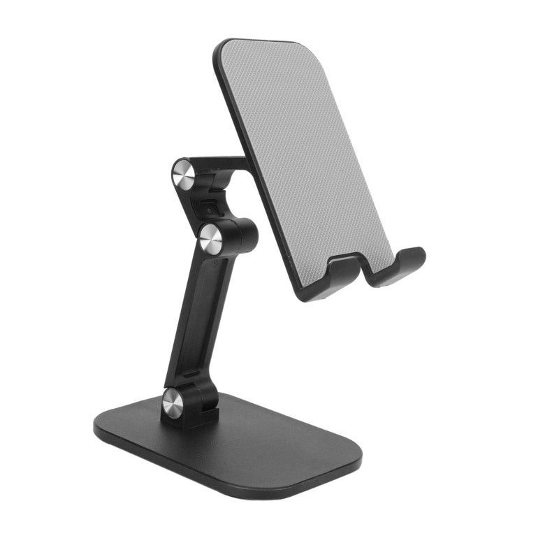 Cell Phone Stand Black Mini Foldable Adjustable 120° Angle Triangle Design - Weighted Base With Reserved Charging Hole Portable Phone Holder for Desktop Comfortable Viewing - Image 1