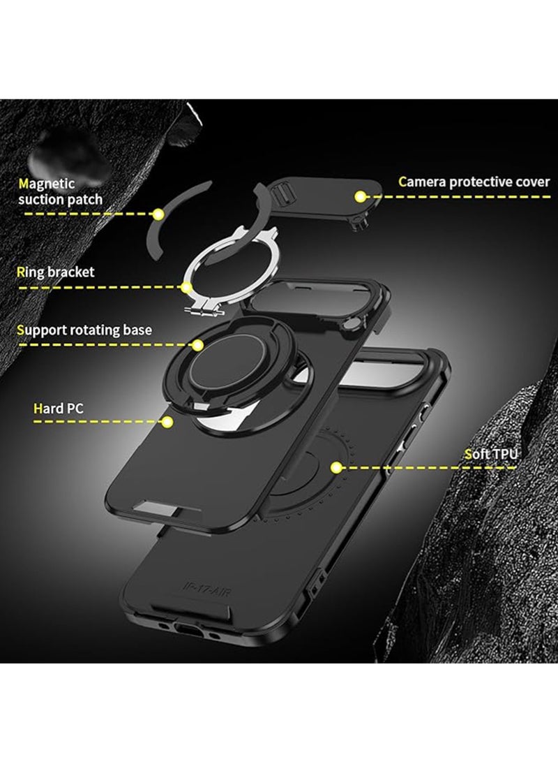 WRISTWISE Case Cover for iPhone 17 Air with Stand and 2 Screen Protectors, Heavy Duty Shockproof Phone Case for iPhone 17 Air with Camera Cover (Black) - Image 5