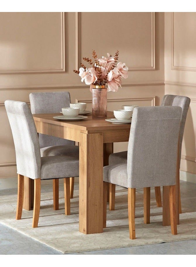 طاولة طعام من خشب MDF و 4 كراسي كتان، مقاس 120×80×76 سم