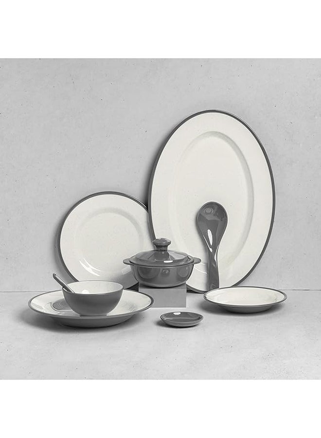 A luxurious 40-piece melamine dinnerware set for 6 people with colored rims. Melamine dinnerware set. Healthy melamine dinnerware set. - Image 1