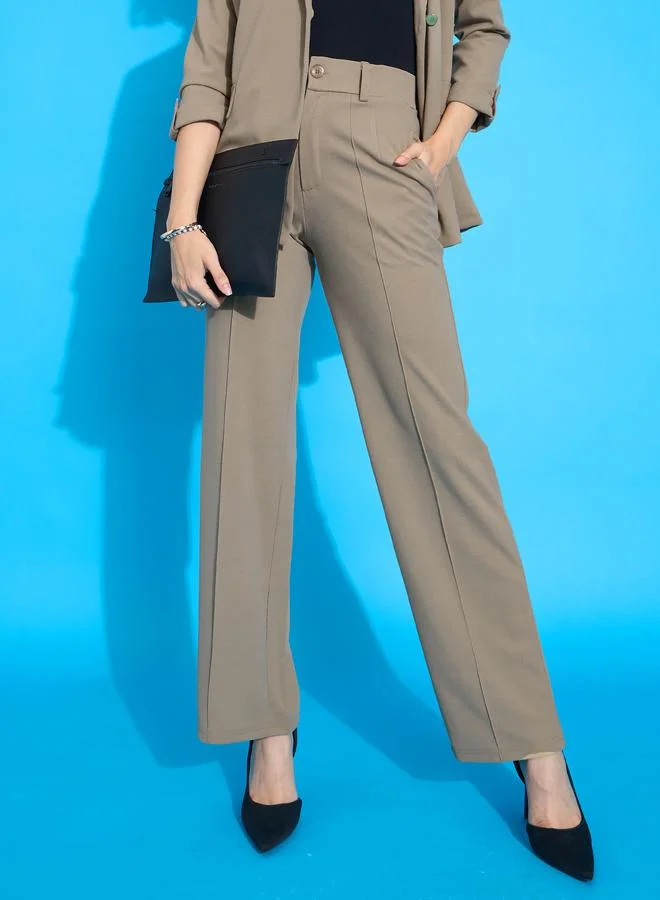 Sassafras Beige Wide-Leg Trousers
