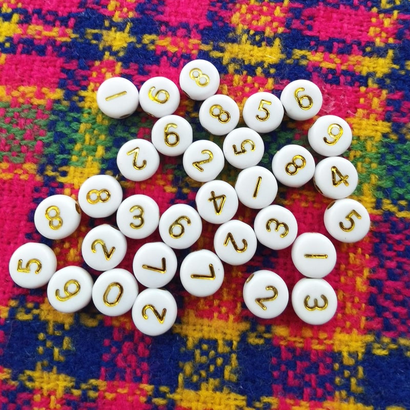 Looconi Amaney 500pcs Gold Number Beads 7x4mm Mixed Number Beads Acrylic Round Shape Loose Beads - Image 2