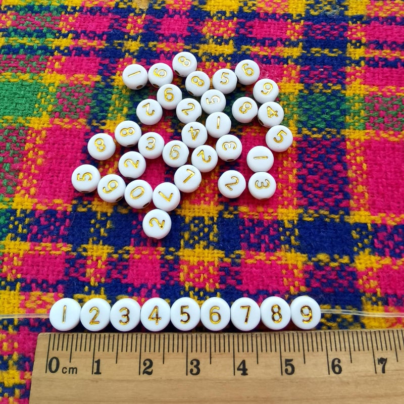 Looconi Amaney 500pcs Gold Number Beads 7x4mm Mixed Number Beads Acrylic Round Shape Loose Beads - Image 3