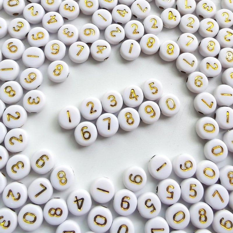 Looconi Amaney 500pcs Gold Number Beads 7x4mm Mixed Number Beads Acrylic Round Shape Loose Beads - Image 1