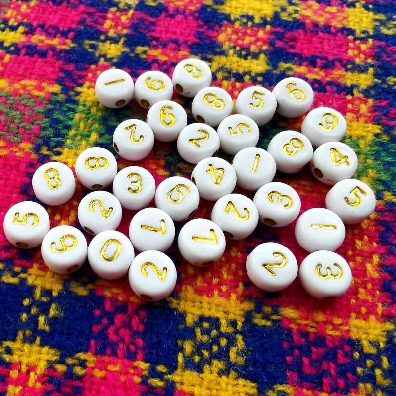 Looconi Amaney 500pcs Gold Number Beads 7x4mm Mixed Number Beads Acrylic Round Shape Loose Beads - Image 4