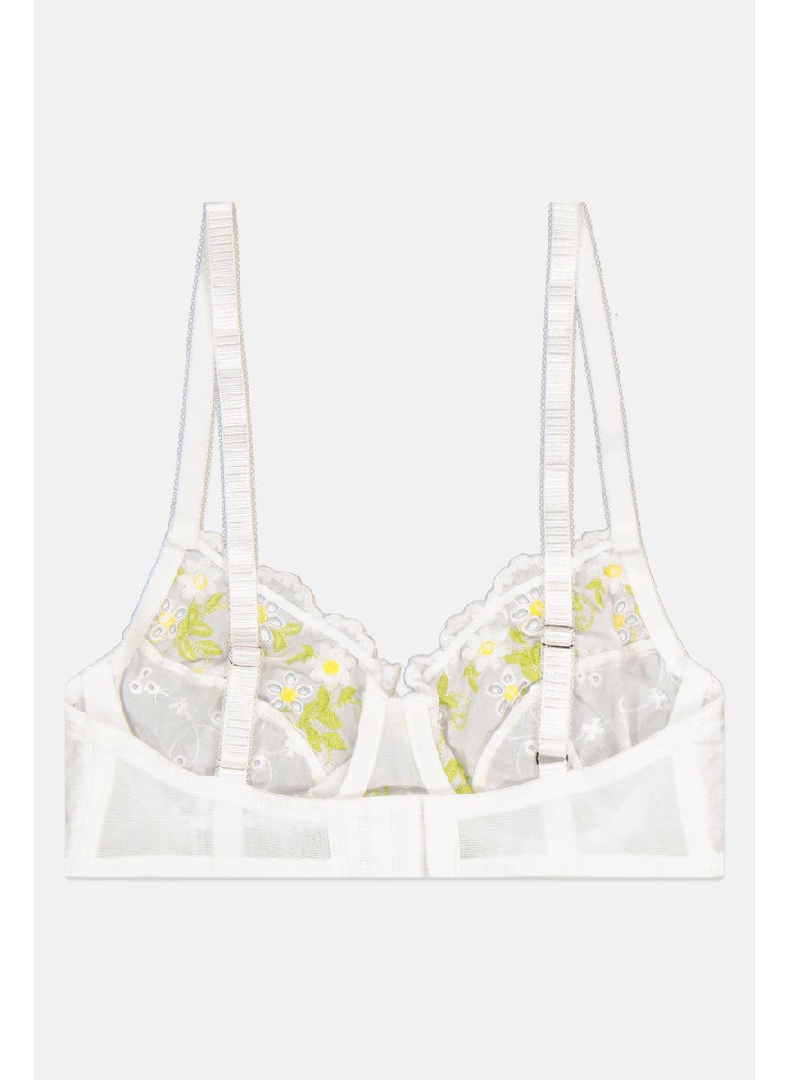 LOST INK Women Embroidered Non Padded Wired Bra, White Combo  - Image 2