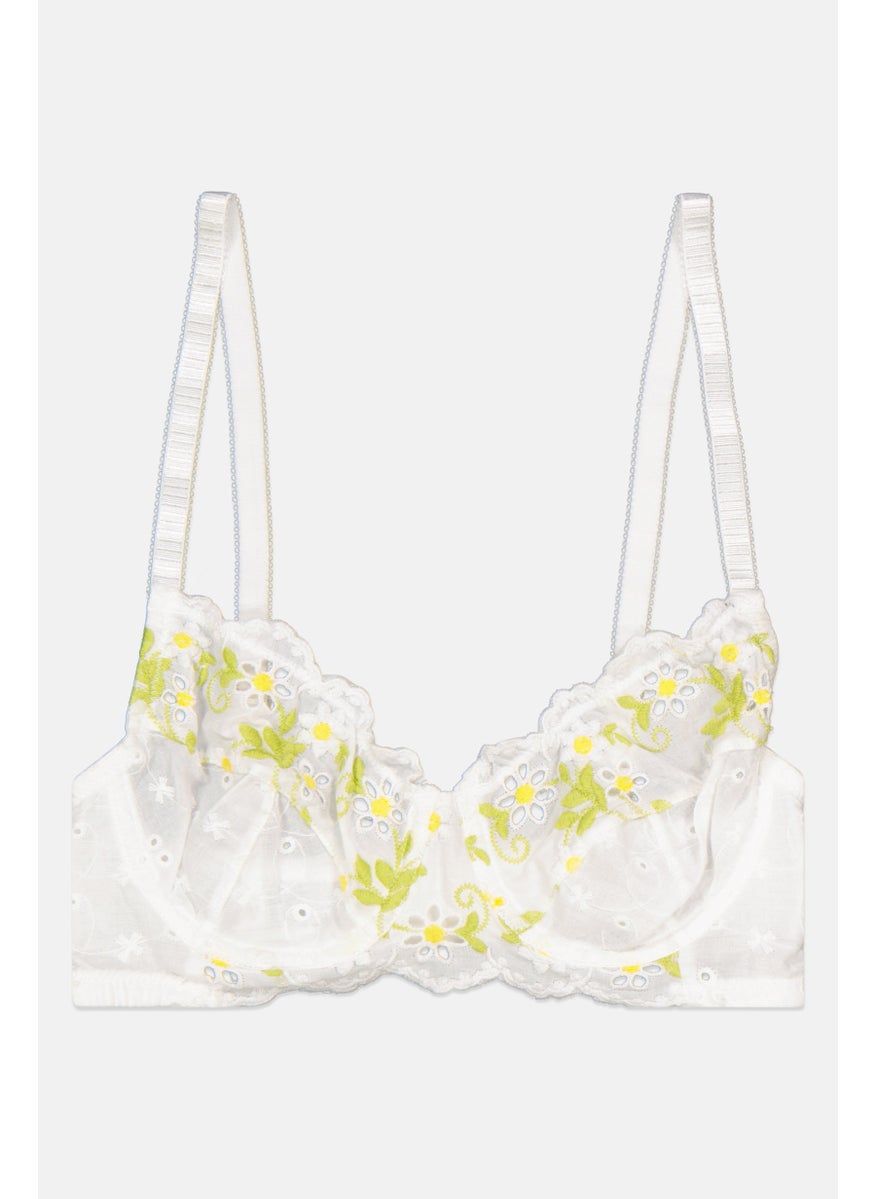 LOST INK Women Embroidered Non Padded Wired Bra, White Combo  - Image 1