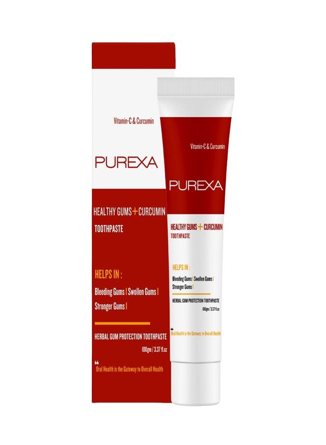 PUREXA معجون أسنان بيوركسا هيلثي جامز بالكركمين، عبوة واحدة (100 غرام) | يقلل نزيف اللثة وتورمها | يحمي من مشاكل اللثة | يقوي اللثة بمكونات عشبية | يساعد على منع رائحة الفم الكريهة للرجال والنساء - Image 1