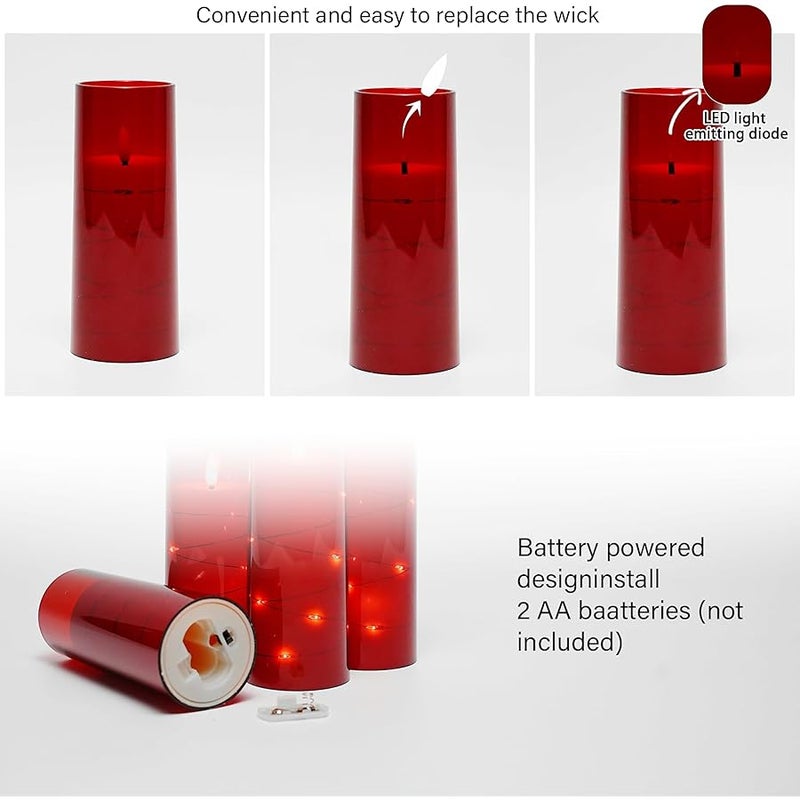 شموع LED بدون لهب مع مؤقت من كاكويا، 5 قطع، شموع وامضة بدون لهب للاجواء الرومانسية وديكور المنزل، غلاف اكريليك متين، مع سلسلة نجوم مدمجة، شموع تعمل بالبطارية (احمر) - Image 2