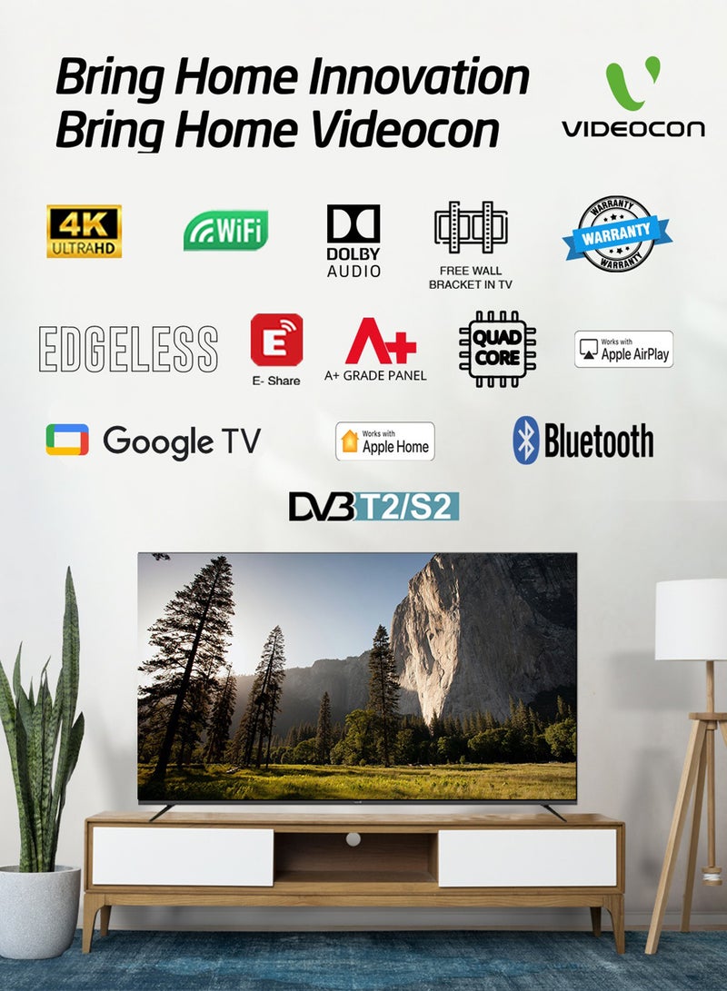 VIDEOCON 75" Edgeless 4K UHD Official Google TV With Hey Google Voice Remote, Bluetooth, Dolby Audio And Free Wall Bracket- 2024 New Model E75ELGT1100 Black - Image 2