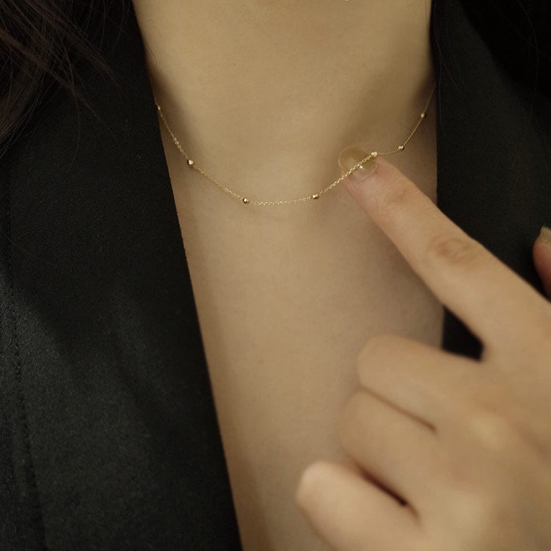 Tewiky Choker Necklace for Women, 14k Gold Plated Beaded Necklace Dainty Gold Chain Necklace Simple Gold Necklaces for Women Trendy Short Satellite Chain Necklace Fashion Gold Jewelry for Women - Image 4