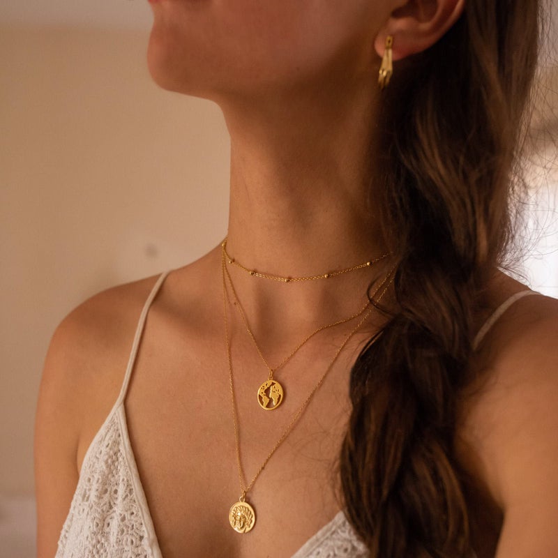 Tewiky Choker Necklace for Women, 14k Gold Plated Beaded Necklace Dainty Gold Chain Necklace Simple Gold Necklaces for Women Trendy Short Satellite Chain Necklace Fashion Gold Jewelry for Women - Image 5