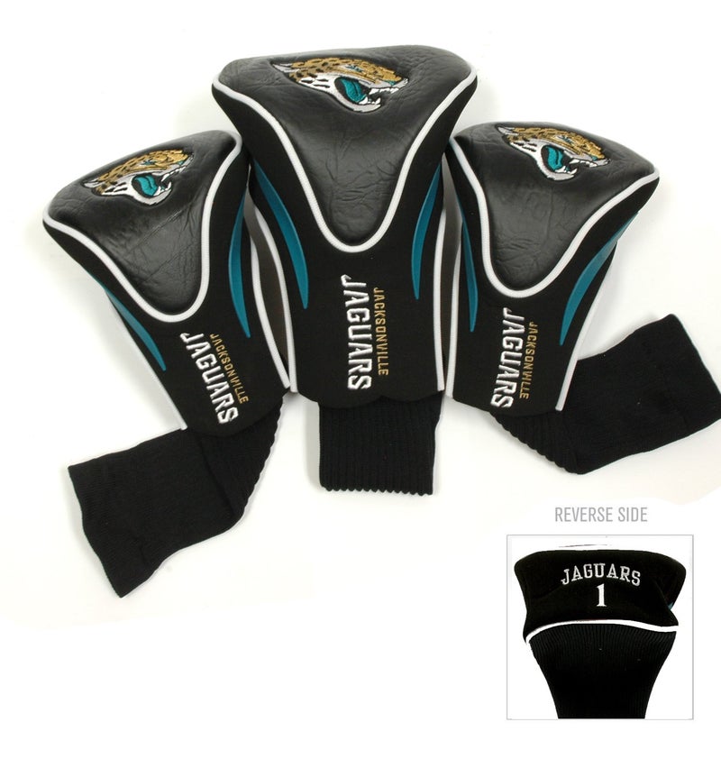 Team Golf NFL Jacksonville Jaguars Contour Golf Club Headcovers (3 Count) Numbered 1, 3, & X, Fits Oversized Drivers, Utility, Rescue & Fairway Clubs, Velour lined for Extra Club Protection - Image 1