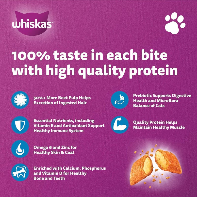 Whiskas Hairball Control With Chicken & Tuna, Dry Food Adult, 1+ Years, 1.1Kg (Pack of 2) - Image 2