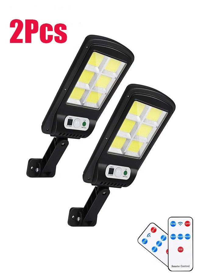 مجموعة من 2 مصباح LED للشوارع بالطاقة الشمسية للتحكم عن بعد في الهواء الطلق يعمل بالطاقة الشمسية لاسلكيًا مع مستشعر حركة IP65 ومصباح حائط أمان يعمل بالطاقة الشمسية مع 3 أوضاع  - Image 1