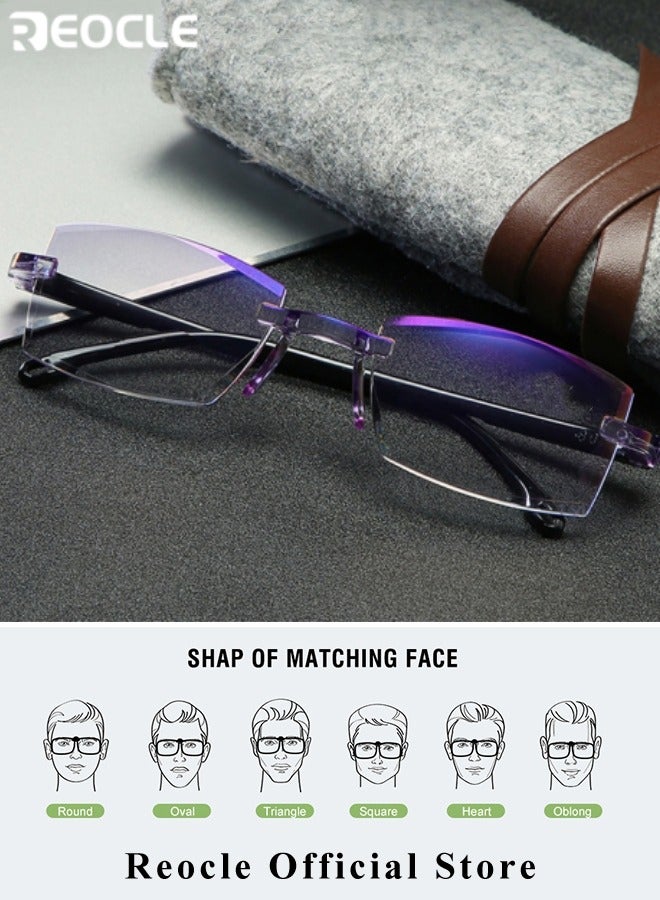 REOCLE Unisex Frameless Reading Glasses Lightweight Metal Glasses Blue Light Lenses Automatic Intelligent Zoom  - Image 2
