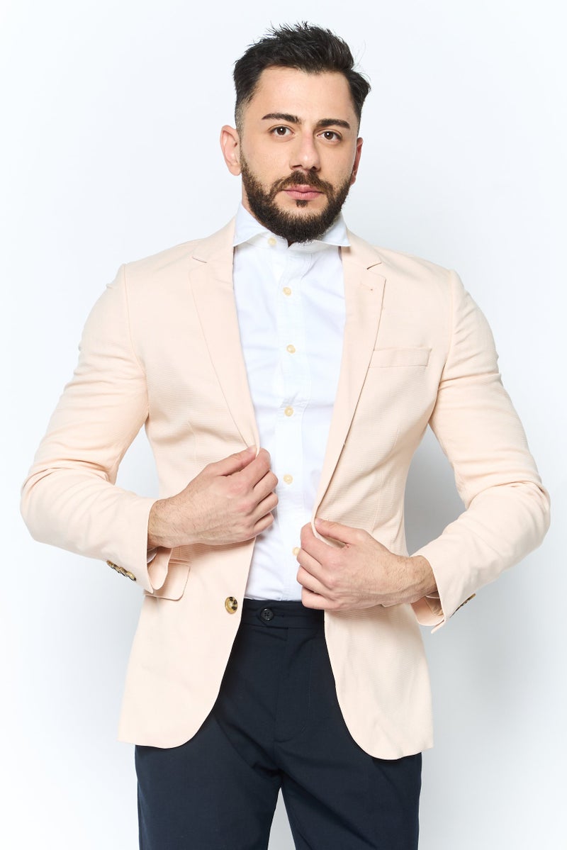 Asos Design Men Textured Semi Formal Blazer, Beige - Image 1