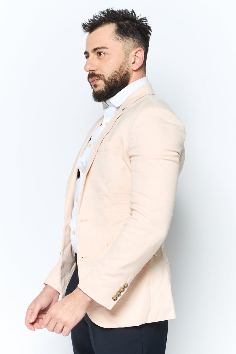 Asos Design Men Textured Semi Formal Blazer, Beige - Image 3