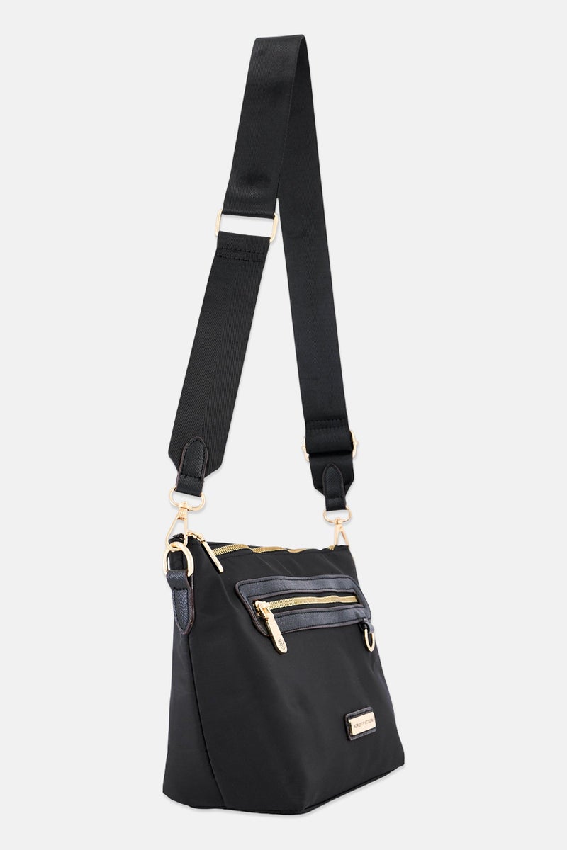 ADRIENNE VITTADINI حقيبة كتف نسائية بشعار العلامة التجارية، سوداء - Image 2