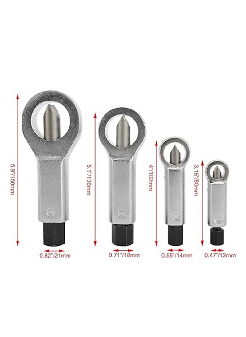 Nut Slitting Set, 4 Pieces Heavy Duty Broken Damaged Nut Removal Slitting Tools, 4 Sizes 9-12mm/12-16mm/16-22mm/22-27mm Nut Remover Extractor Tools