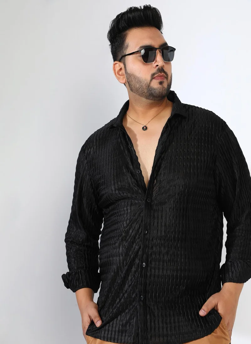 انستافاب بلس قميص أونيكس أسود مجعد للرجال