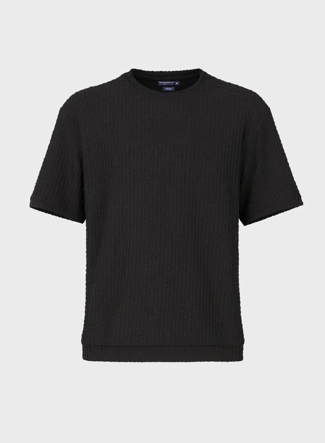 The Indian Garage Co Men Boxy Fit Textured Round Neck Half Sleeves Crew Neck T-Shirt