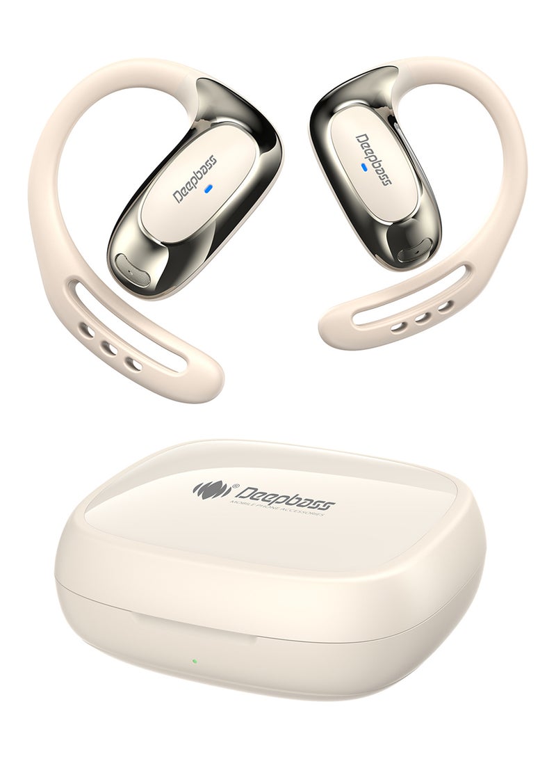 Deepbass AP10 OWS سماعات أذن لاسلكية – صوت عالي الدقة، تصميم رياضي، وصوت ستيريو 40mAh مع علبة شحن 200mAh - بيج - Image 1