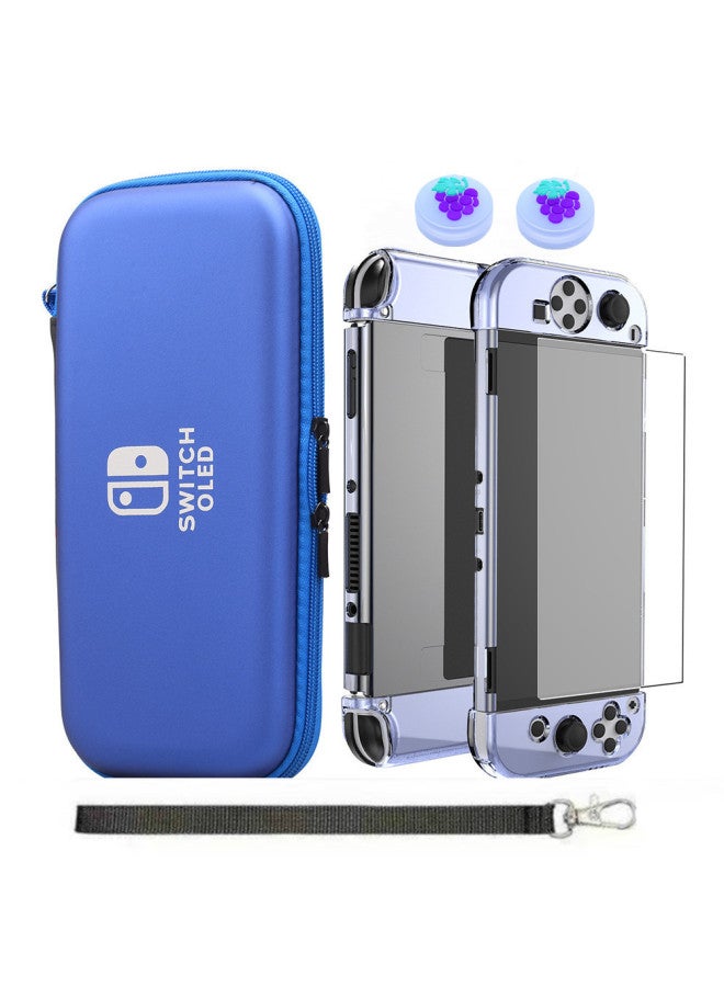 Loquat Adapt To Nintendo Switch Oled Protection Suit Oled Protective Shell Tempered Glass Crystal Shell-Model:Blue Hard Coated Blue Shell Green Lemon  - Image 2