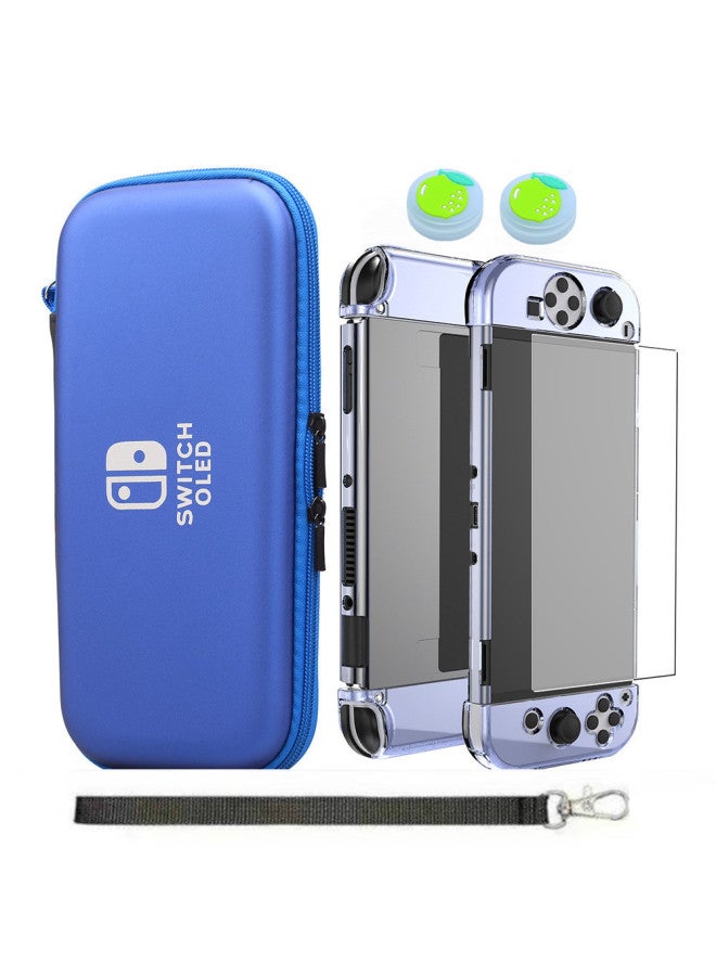 Loquat Adapt To Nintendo Switch Oled Protection Suit Oled Protective Shell Tempered Glass Crystal Shell-Model:Blue Hard Coated Blue Shell Green Lemon  - Image 1