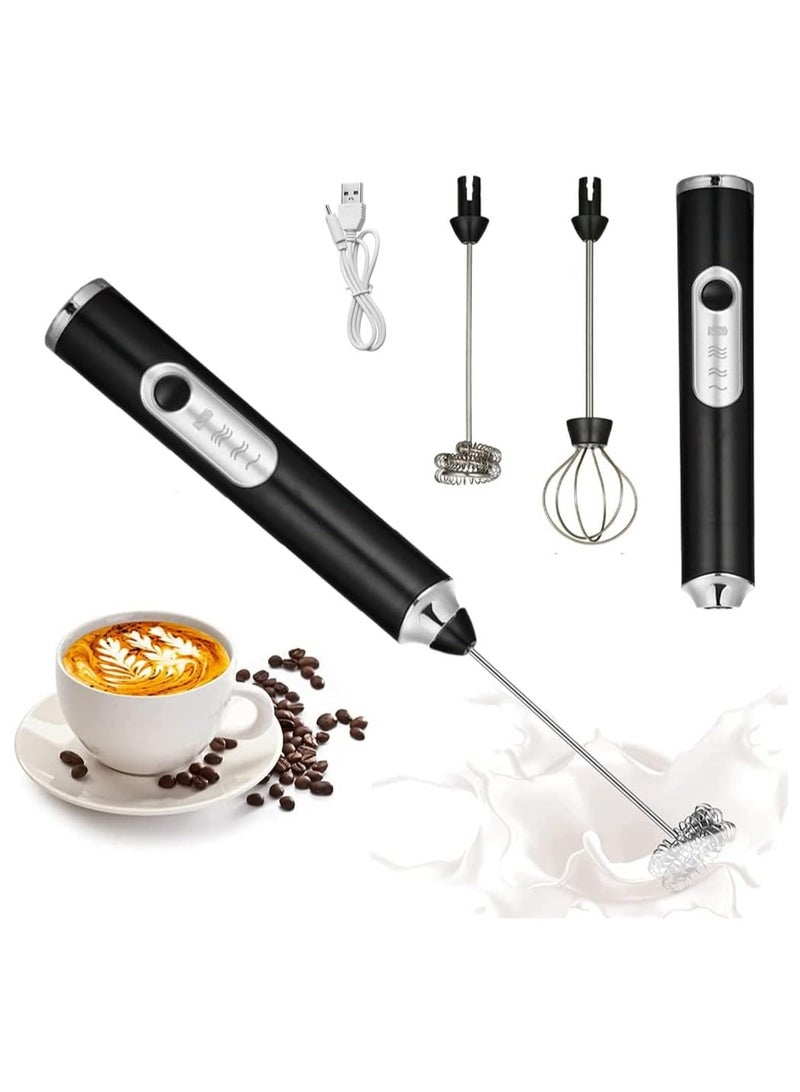 Milk Frother & Egg Beater USB Rechargeable Handheld—3-Speed Electric Coffee Foame USB - with Dual Stainless Steel Whisk Heads for Latte, Cappuccino & Baking - Black - Image 1