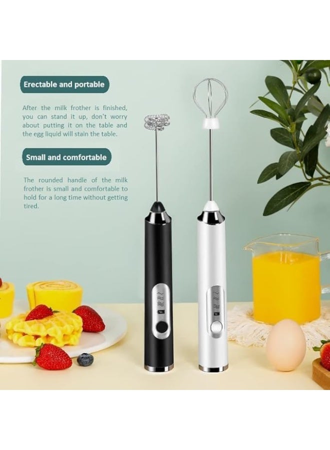 Milk Frother & Egg Beater USB Rechargeable Handheld—3-Speed Electric Coffee Foame USB - with Dual Stainless Steel Whisk Heads for Latte, Cappuccino & Baking - Black - Image 4