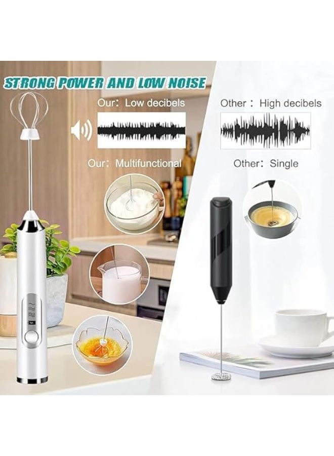 Milk Frother & Egg Beater USB Rechargeable Handheld—3-Speed Electric Coffee Foame USB - with Dual Stainless Steel Whisk Heads for Latte, Cappuccino & Baking - Black - Image 3