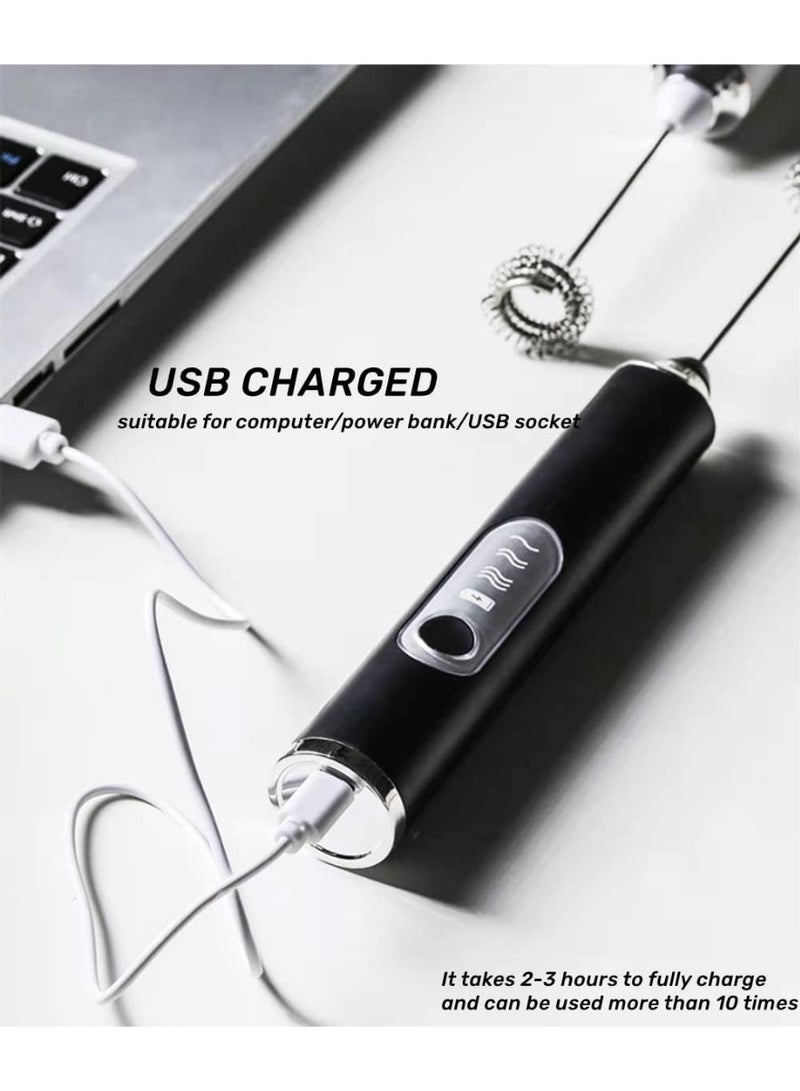 Milk Frother & Egg Beater USB Rechargeable Handheld—3-Speed Electric Coffee Foame USB - with Dual Stainless Steel Whisk Heads for Latte, Cappuccino & Baking - Black - Image 5