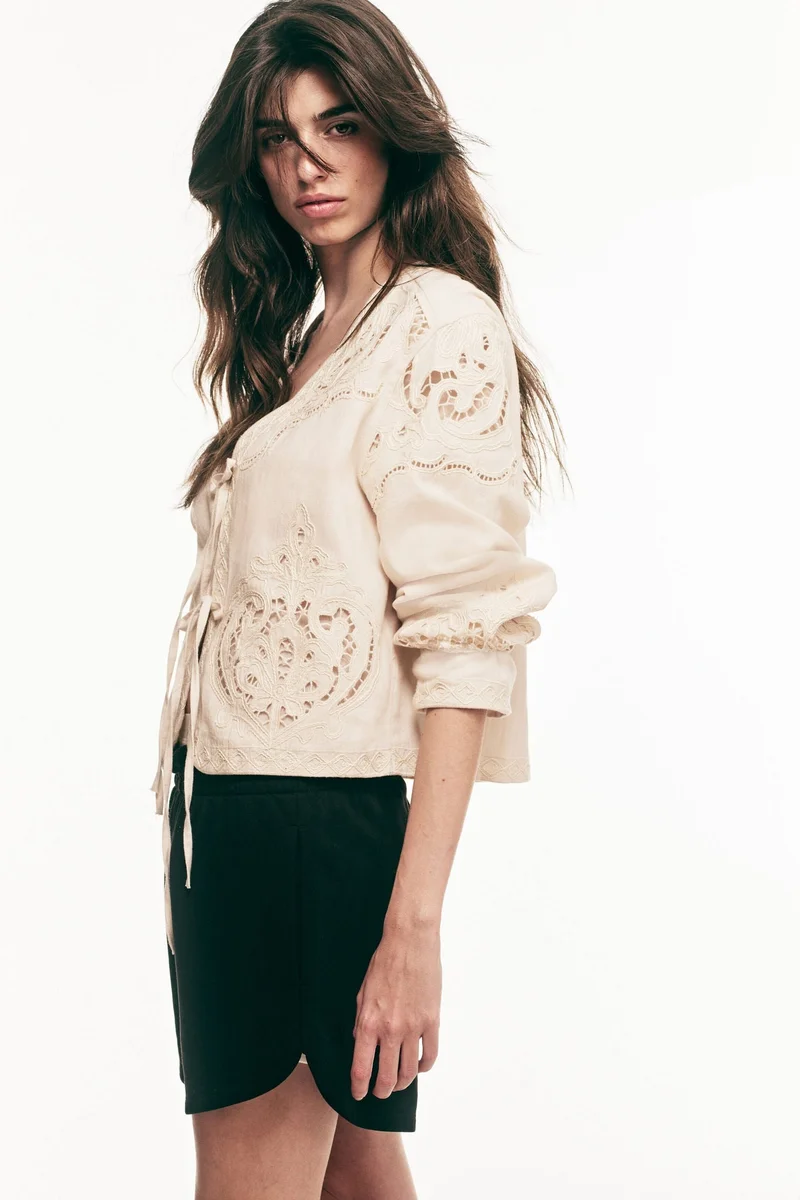 H&M  Linen-blend broderie anglaise jacket for Women | Best Price UAE