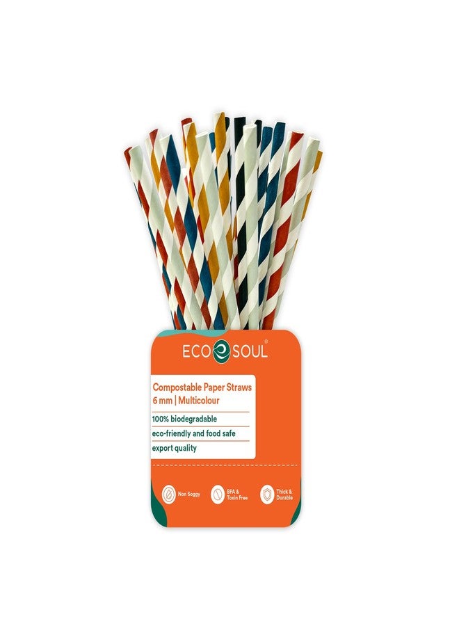 ECO SOUL [6 MM, 100 Count] Biodegradable Multicolor Paper Straws | Disposable Drinking Rainbow Eco-Friendly Compostable Paper Straws | Cocktail Cold Drink Juice Smoothie Non-Bendable Straws (Regular) - Image 1