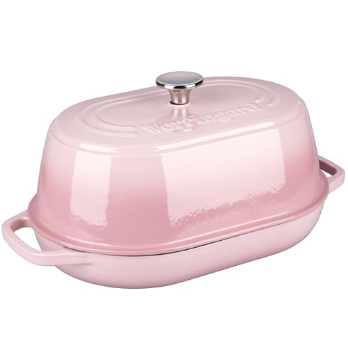 VORRINGARD Enameled Cast Iron Dutch Oven Pot with Dome Lid, Oval Bread Oven for Homemade Sourdough Bread Baking, Oven Safe up to 500°F, 6 Quart, Pink - Image 4