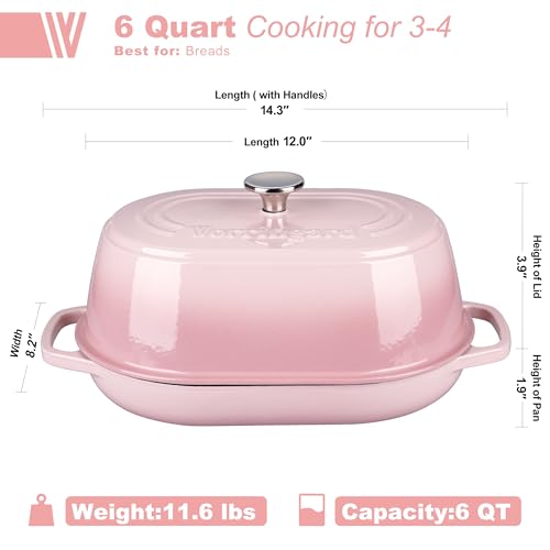 VORRINGARD Enameled Cast Iron Dutch Oven Pot with Dome Lid, Oval Bread Oven for Homemade Sourdough Bread Baking, Oven Safe up to 500°F, 6 Quart, Pink - Image 2