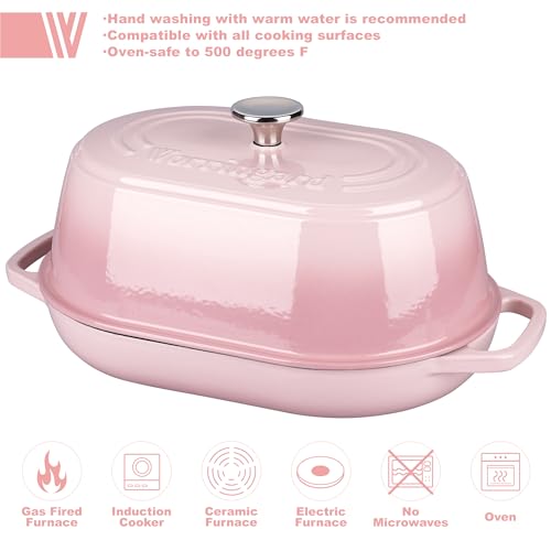 VORRINGARD Enameled Cast Iron Dutch Oven Pot with Dome Lid, Oval Bread Oven for Homemade Sourdough Bread Baking, Oven Safe up to 500°F, 6 Quart, Pink - Image 3