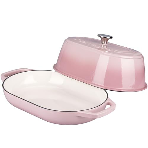 VORRINGARD Enameled Cast Iron Dutch Oven Pot with Dome Lid, Oval Bread Oven for Homemade Sourdough Bread Baking, Oven Safe up to 500°F, 6 Quart, Pink - Image 5