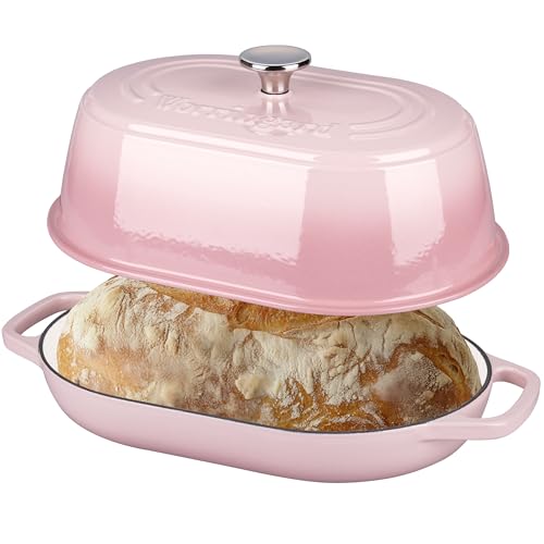 VORRINGARD Enameled Cast Iron Dutch Oven Pot with Dome Lid, Oval Bread Oven for Homemade Sourdough Bread Baking, Oven Safe up to 500°F, 6 Quart, Pink - Image 1