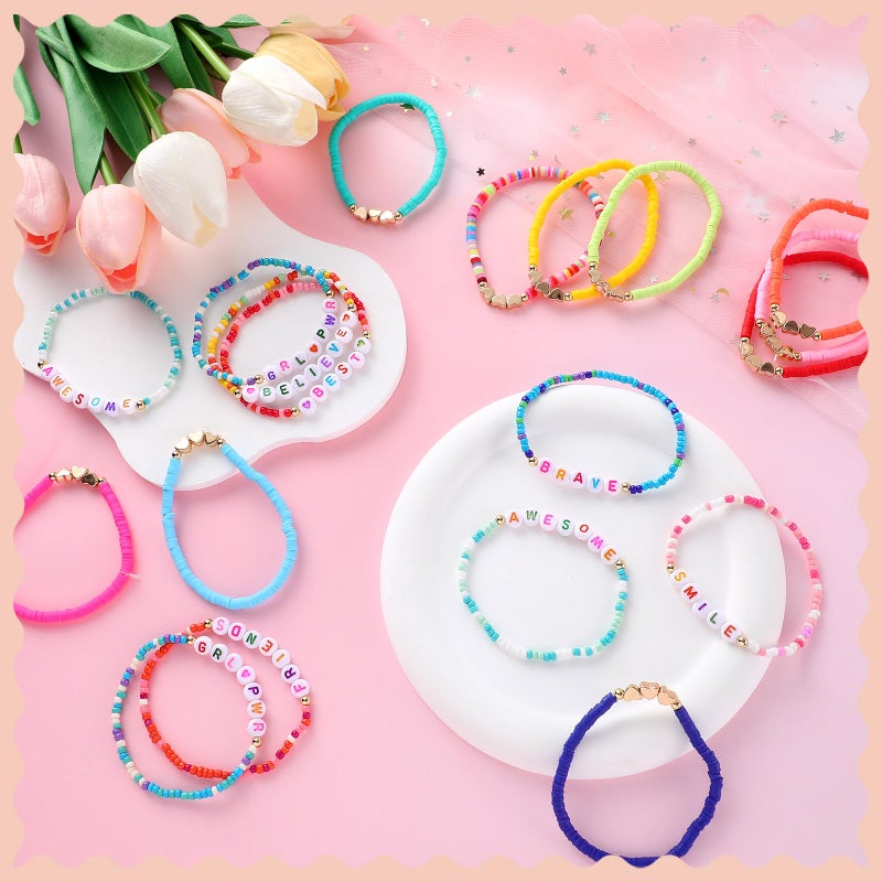 Landical 72 Pcs Friendship Bracelets Bulk For Woman Adjustable Colorful Beaded Bracelets Colorful Letter Beads Bracelets Friends Surfer Beaded Bracelets For Women(Elastic Bead Style) - Image 3