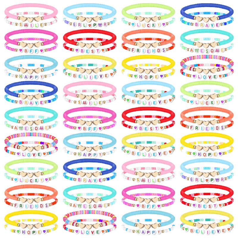 Landical 72 Pcs Friendship Bracelets Bulk For Woman Adjustable Colorful Beaded Bracelets Colorful Letter Beads Bracelets Friends Surfer Beaded Bracelets For Women(Elastic Bead Style) - Image 1