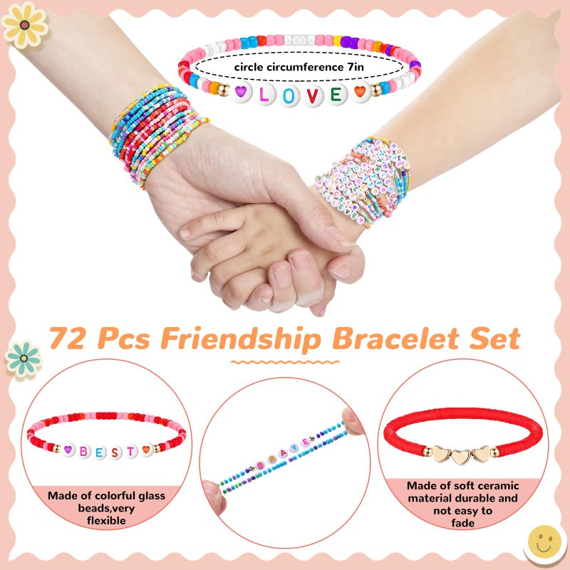 Landical 72 Pcs Friendship Bracelets Bulk For Woman Adjustable Colorful Beaded Bracelets Colorful Letter Beads Bracelets Friends Surfer Beaded Bracelets For Women(Elastic Bead Style) - Image 2