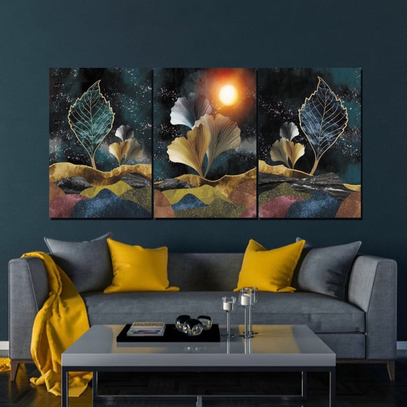 ماركتنا ثلاث لوحات قماشية فخمة بتصميم مودرن مع برواز مجوف مقاس (150×70) ثلاث قطع - Image 1